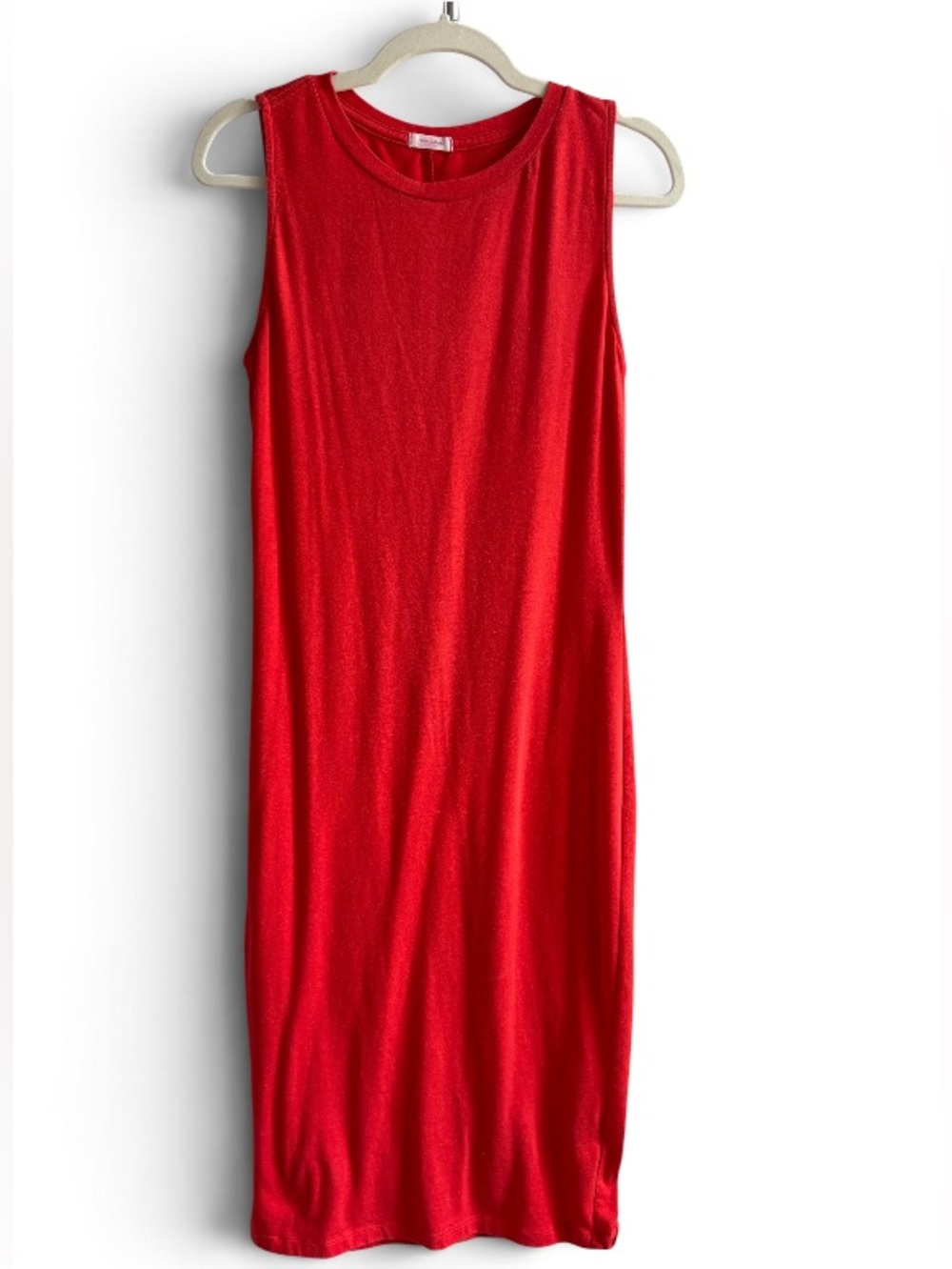 Pink Lotus - Women’s Fitted Midi Sleeveless Dress - Orange/Red - Size Small